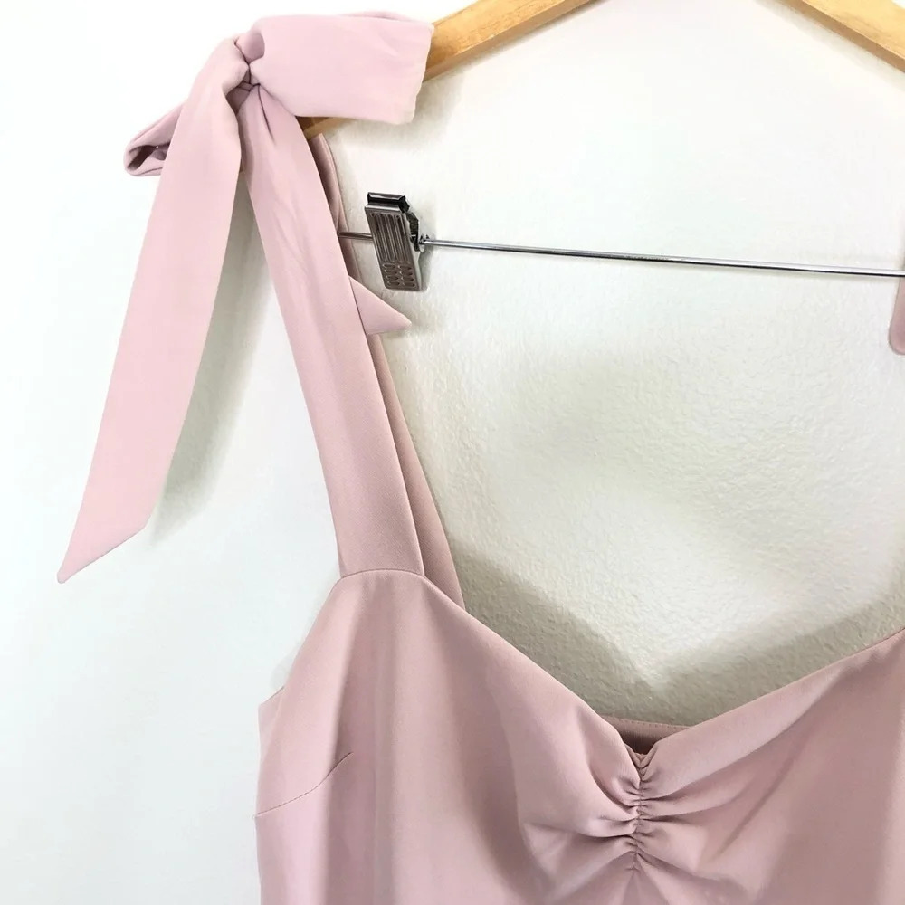 Show Me Your Mumu Pink Barcelona Bow Sleeves Ruffle Hem Gown Medium - Picture 3 of 9